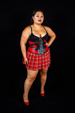 Leather Underbust Cincher; Geometric in Black & Red