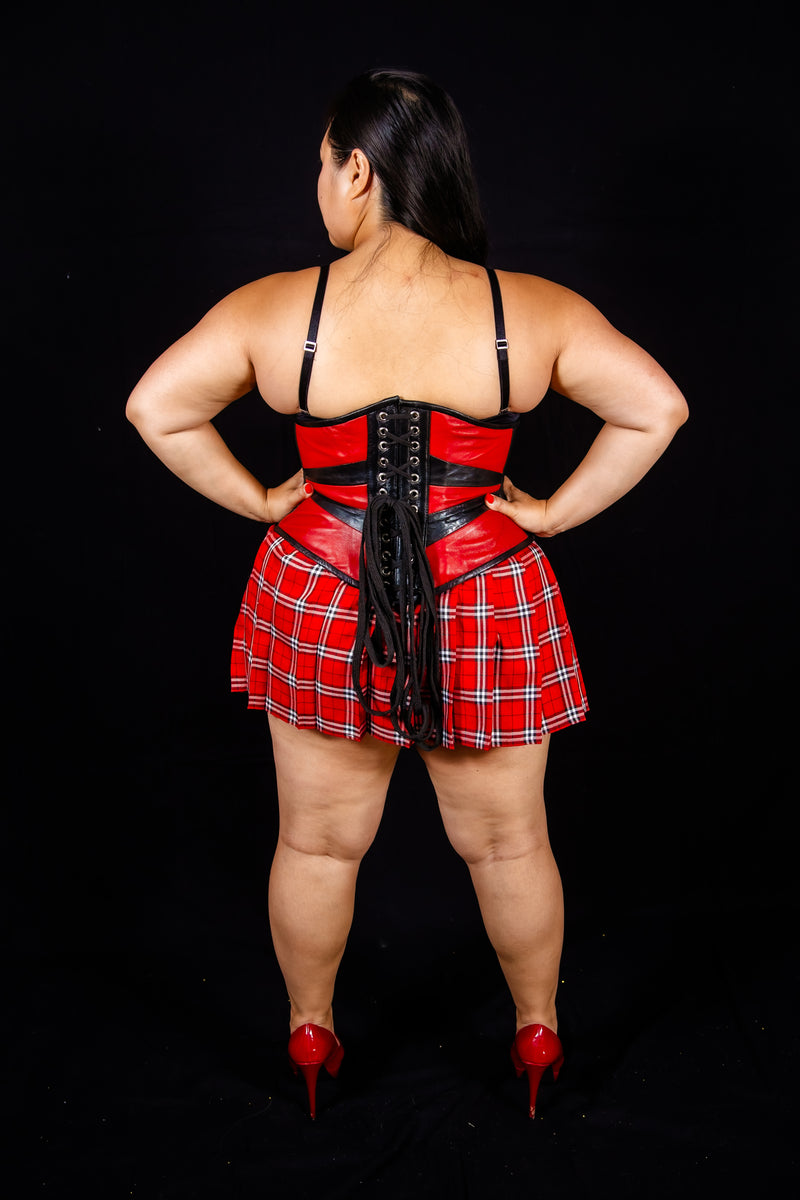 Leather Underbust Cincher; Geometric in Black & Red