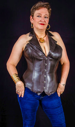 Leather Overbust Corsevest; Brown Overbust