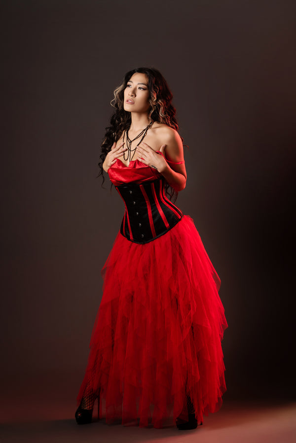 Silk Underbust Cincher; Striped in Black & Red