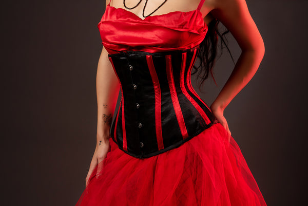 Silk Underbust Cincher; Striped in Black & Red