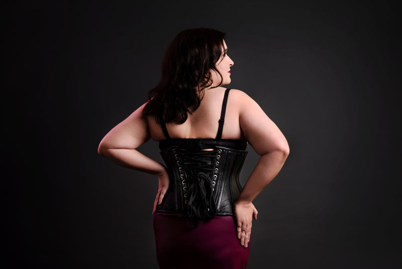 Leather Underbust Cincher; Striped in Black on Black