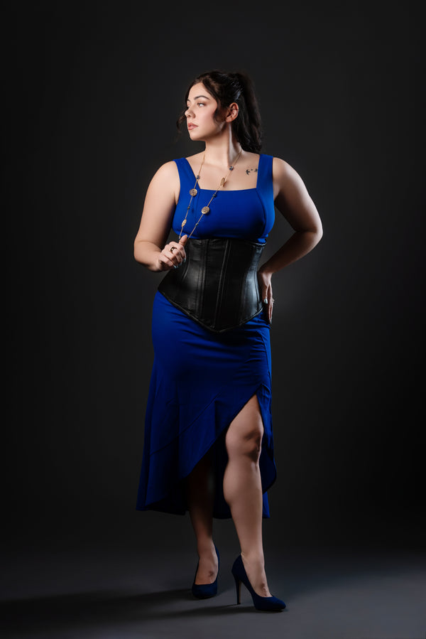 Leather Underbust Cincher; Black with no Busk