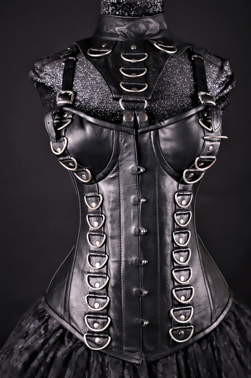 Leather Black D-Ring With Collar Overbust