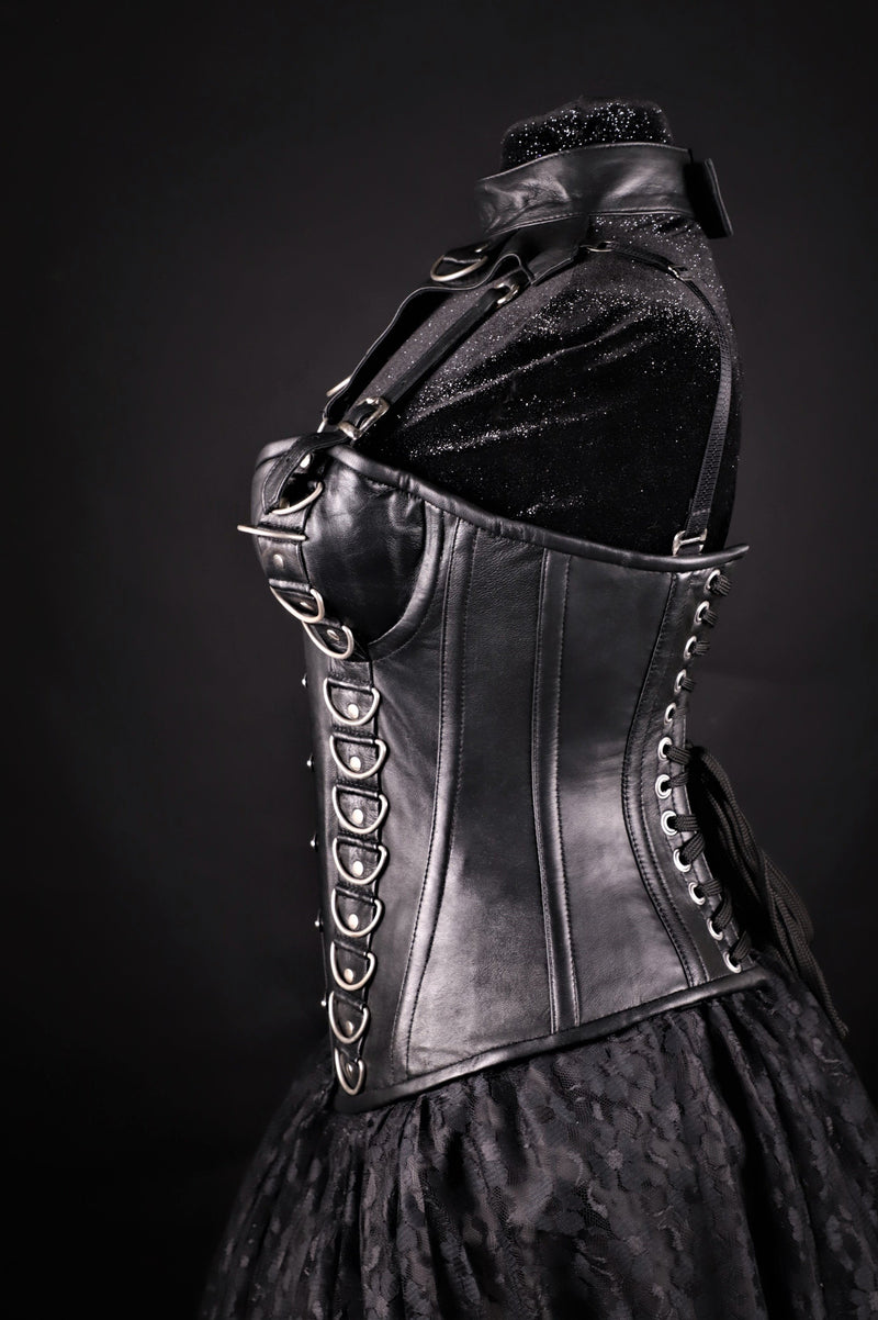 Leather Black D-Ring With Collar Overbust