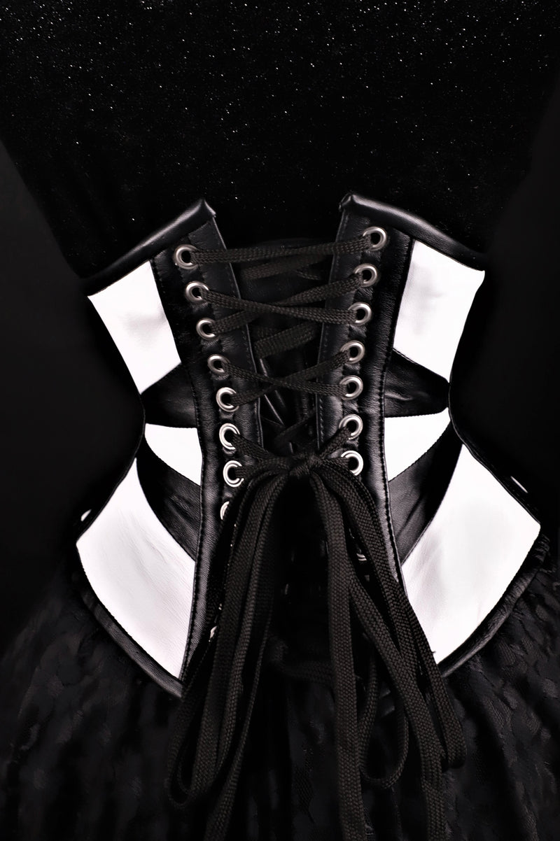 Geometric Black And White Leather Underbust Corset