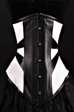 Geometric Black And White Leather Underbust Corset