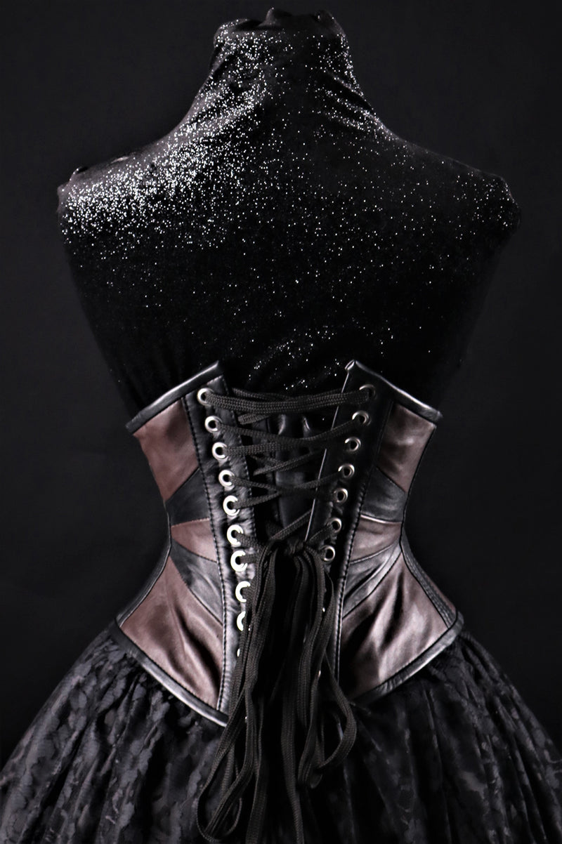 Geometric Black And Brown Leather Underbust Corset