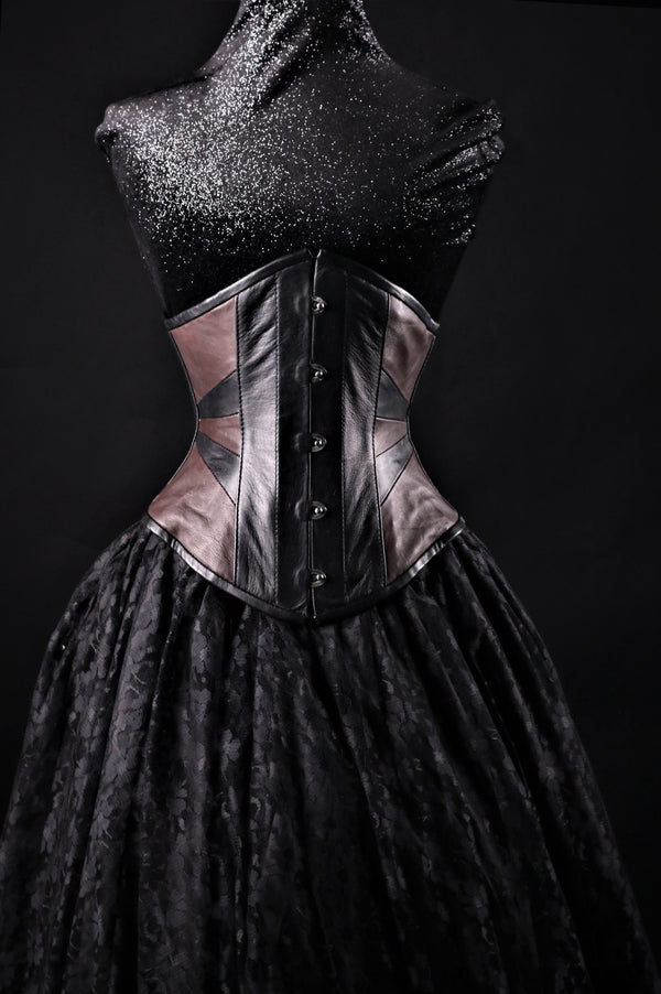 Geometric Black And Brown Leather Underbust Corset