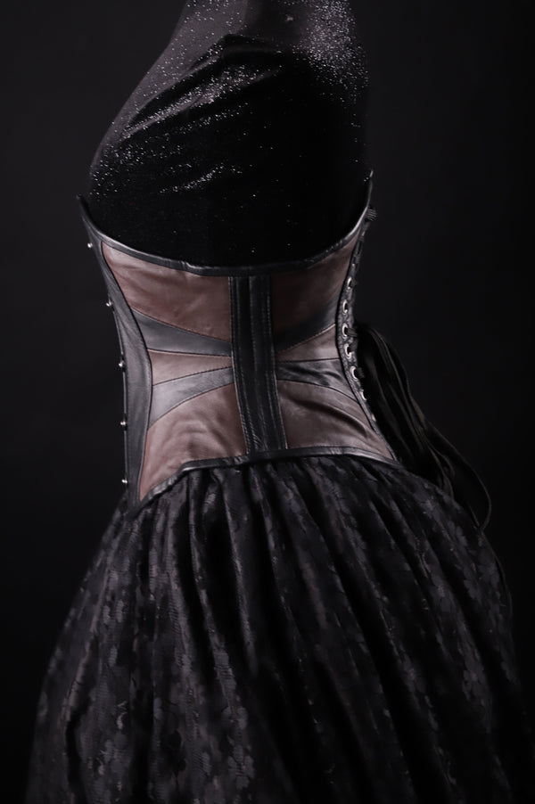 Geometric Black And Brown Leather Underbust Corset