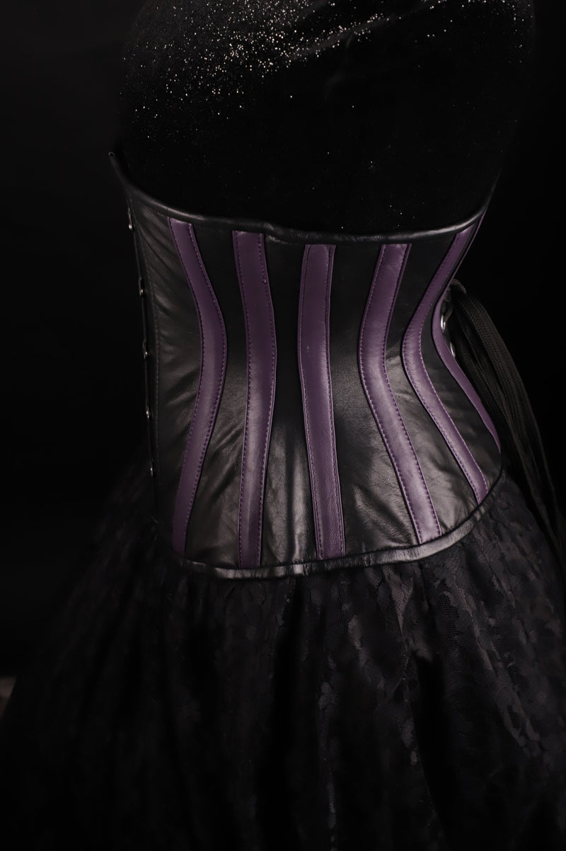 Stripes Purple Black Leather Underbust