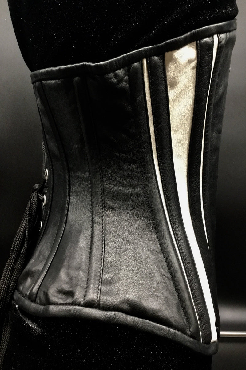 Slim Stripes Leather Black And White Underbust Corset