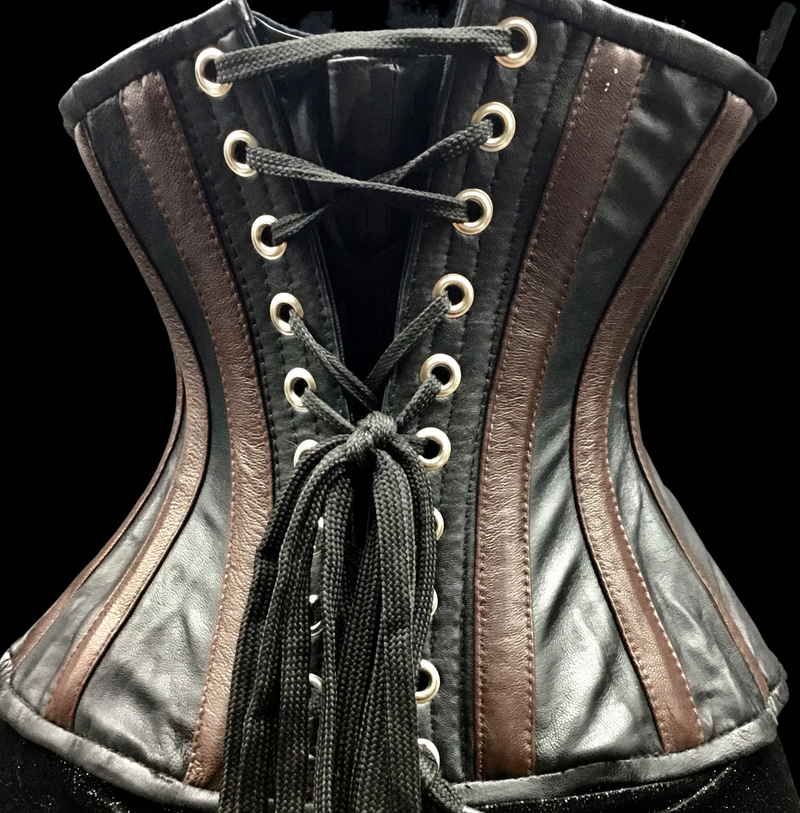 Ms. Martha Leather Slim Stripes Underbust Cincher - Black/brown