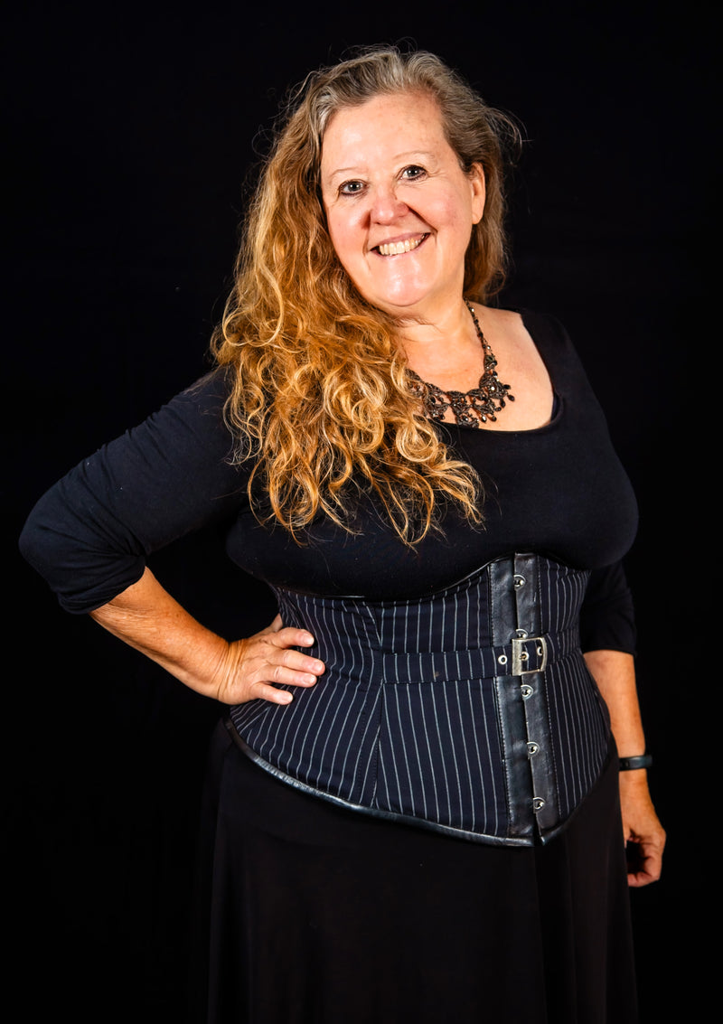 Silk Underbust Cincher; Pinstripe in Black & Grey