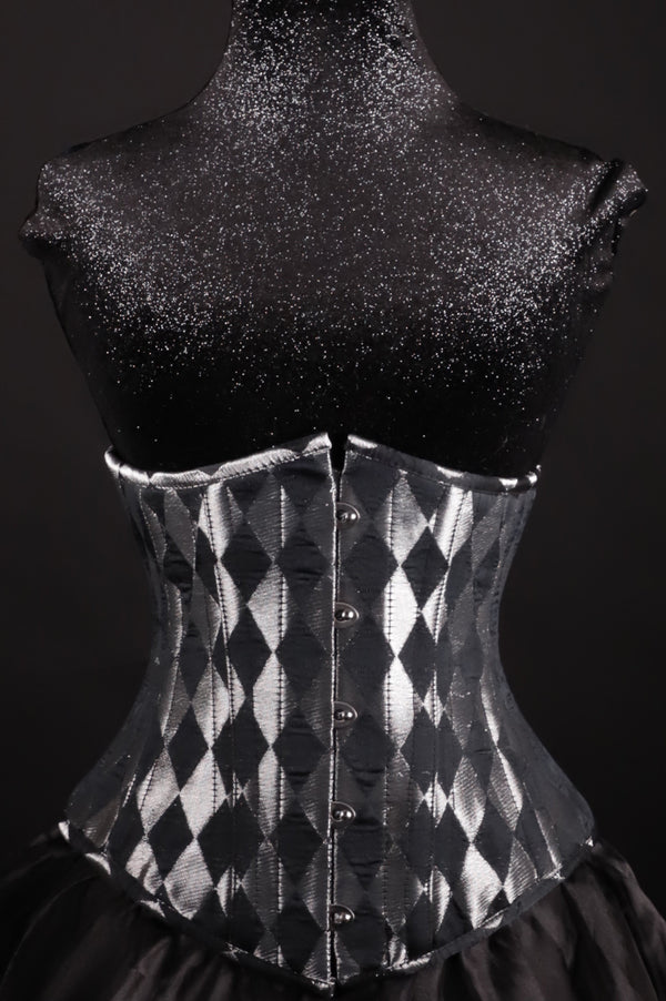 Harlequin Silk Underbust Corset Silver And Black