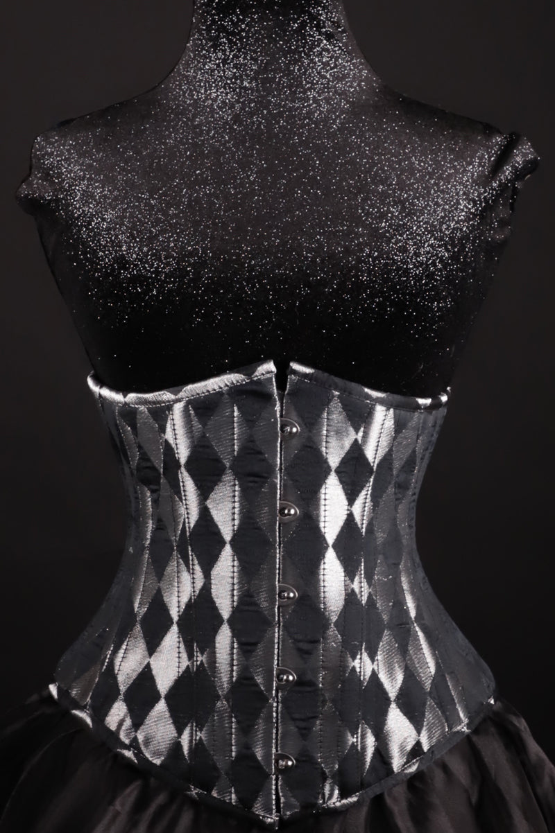 Harlequin Silk Underbust Corset Silver And Black