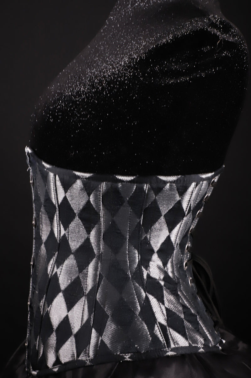 Harlequin Silk Underbust Corset Silver And Black