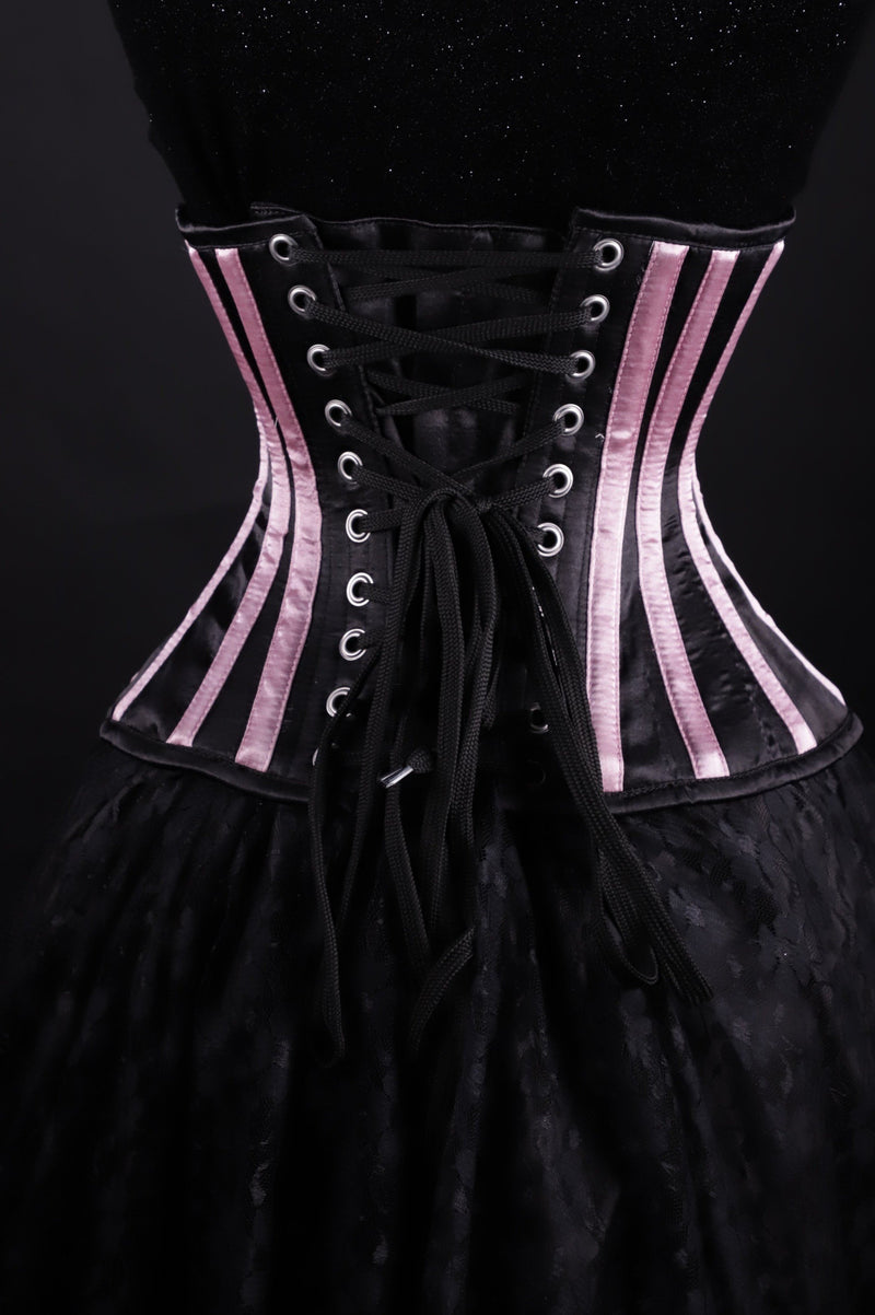 Striped Underbust Corset Black And Pink Silk