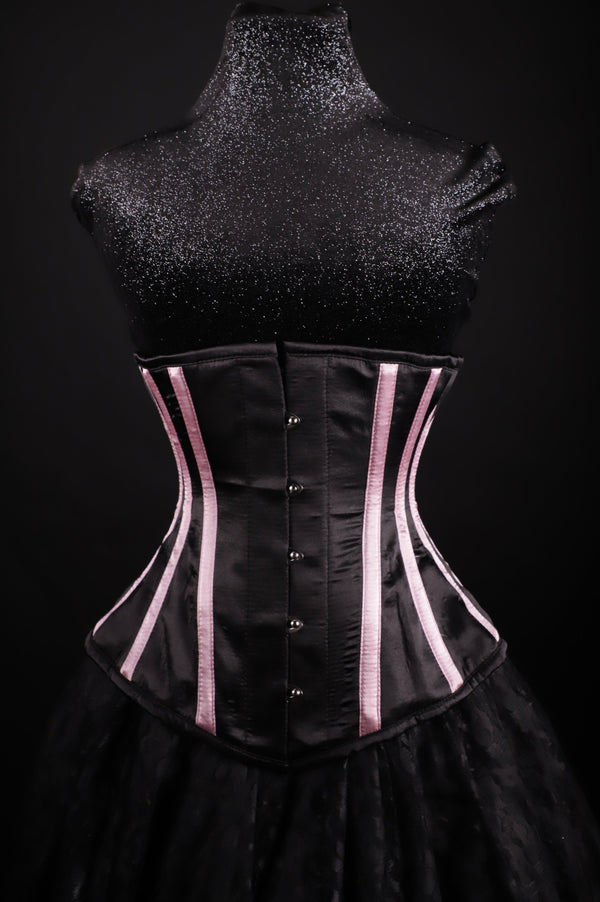 Striped Underbust Corset Black And Pink Silk