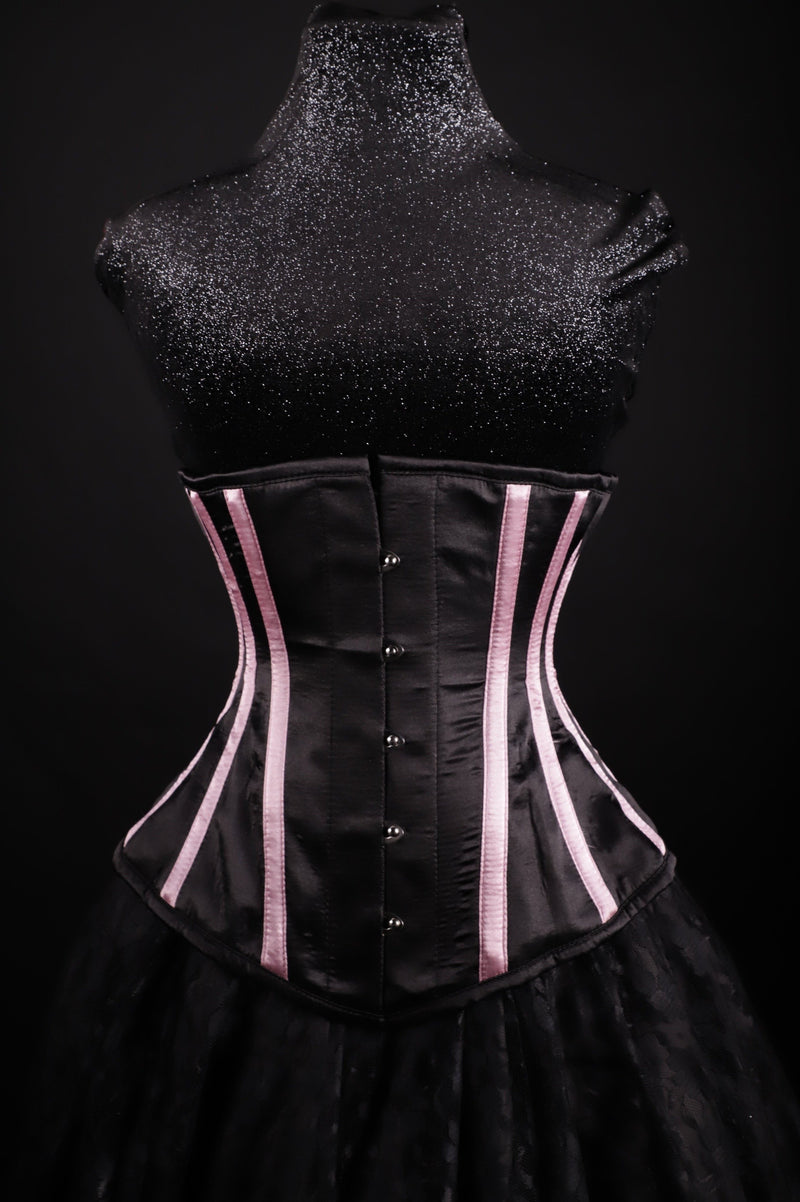 Striped Underbust Corset Black And Pink Silk