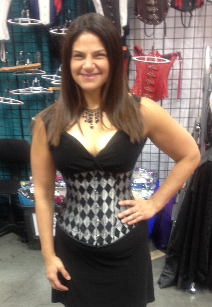 Silk Underbust Cincher; Harlequin in Black & Silver