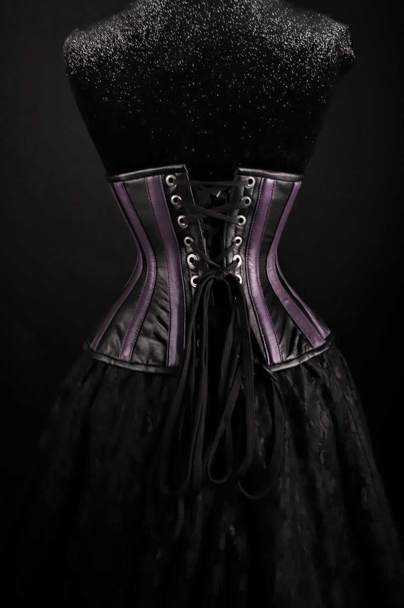 Stripes Purple Black Leather Underbust