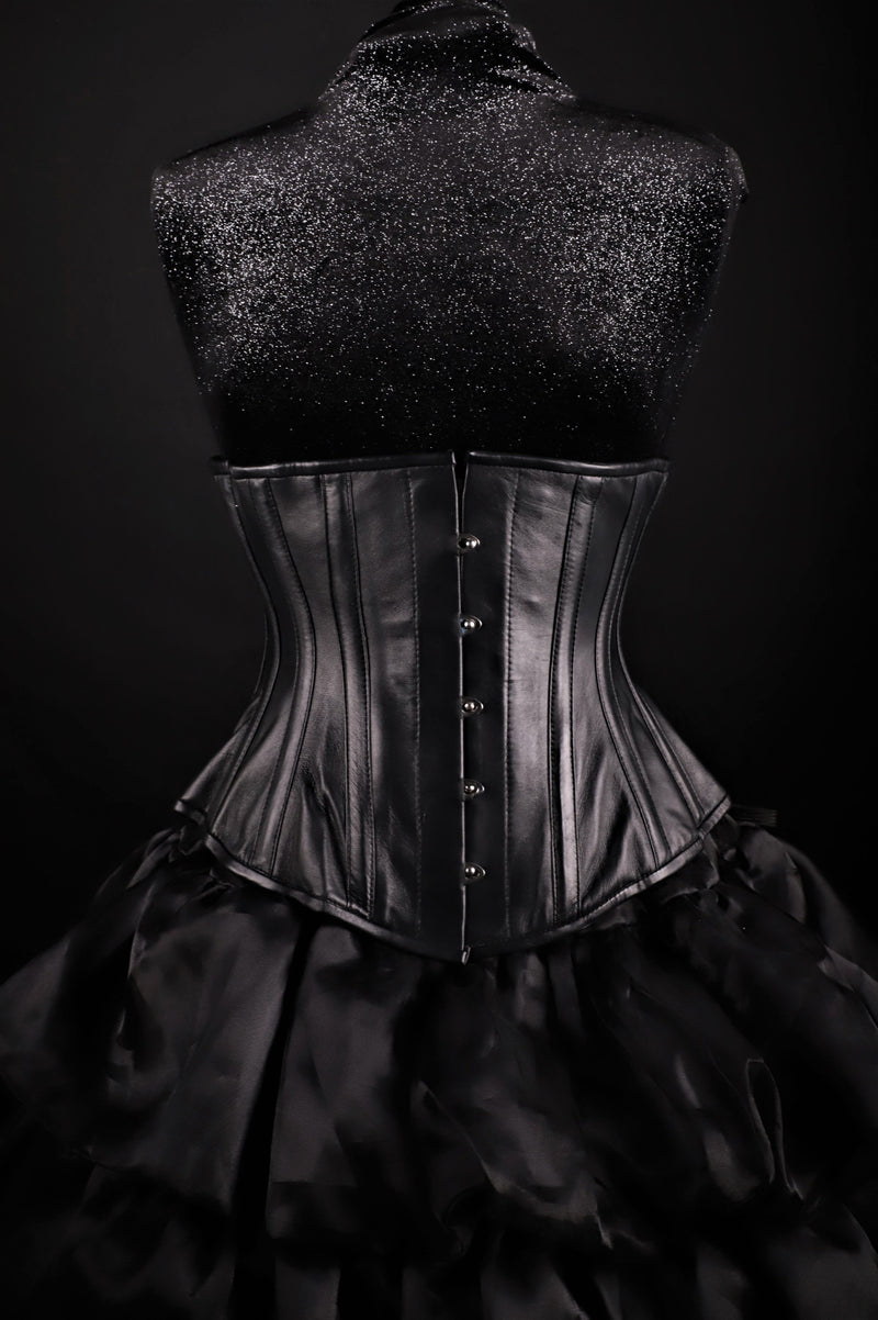 Striped Black On Leather Underbust Corset
