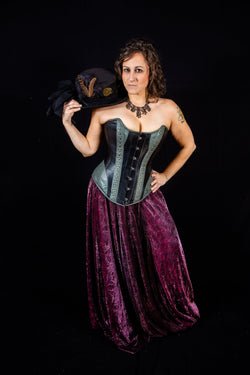 Leather Overbust Corset; Studded Beauty in Black & Grey Overbust