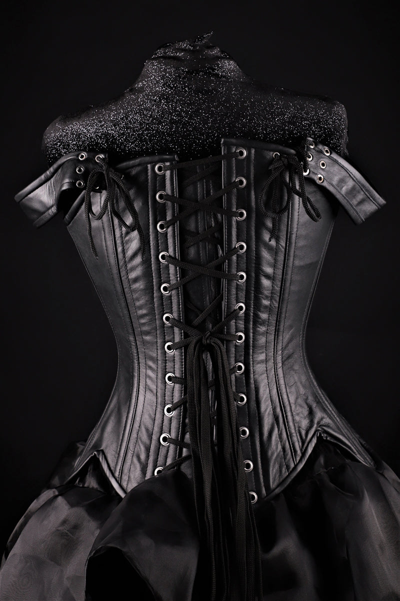 Tulip Black Purple Leather Corset Overbust