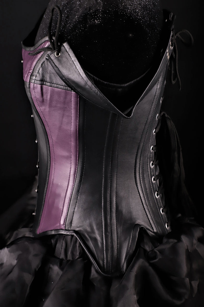 Tulip Black Purple Leather Corset Overbust