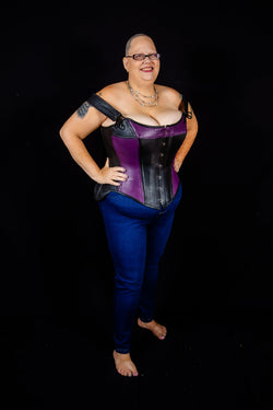 Leather Overbust Corset; Tulip in Black & Purple Overbust