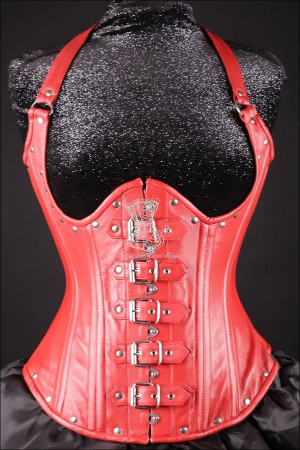 Leather Underbust Cincher BUCKLE HALTER Red